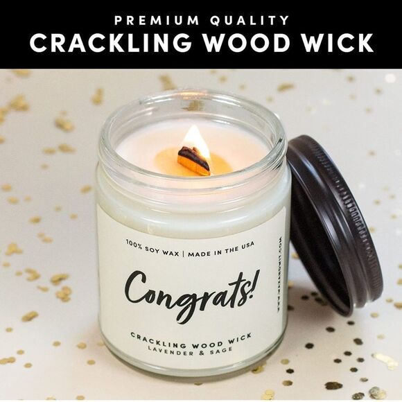NWT Wool + Pepper Co. CONGRATS Crackling Wood Wick Soy Candle - Picture 3 of 5